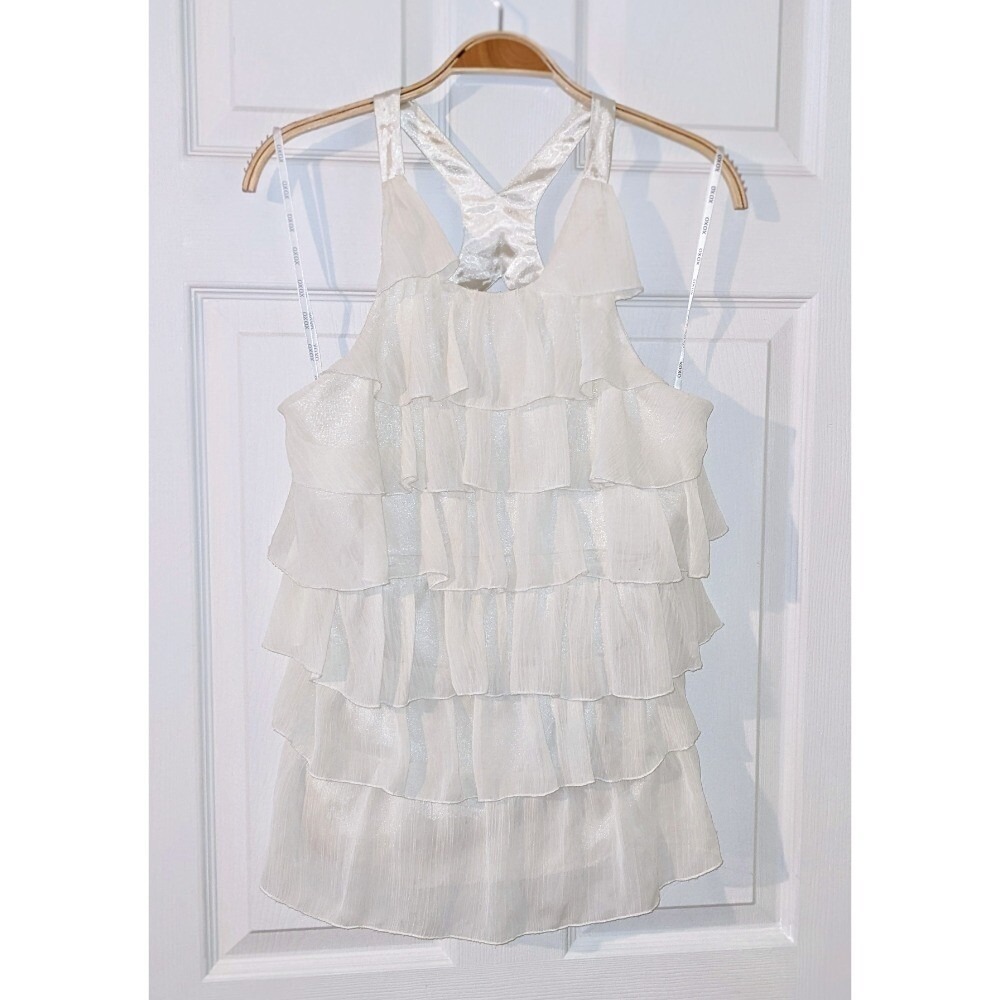 XOXO Ruffle Halter‎ Top Sleeveless Party Tank Top Criss Cross Back Size L NWOT